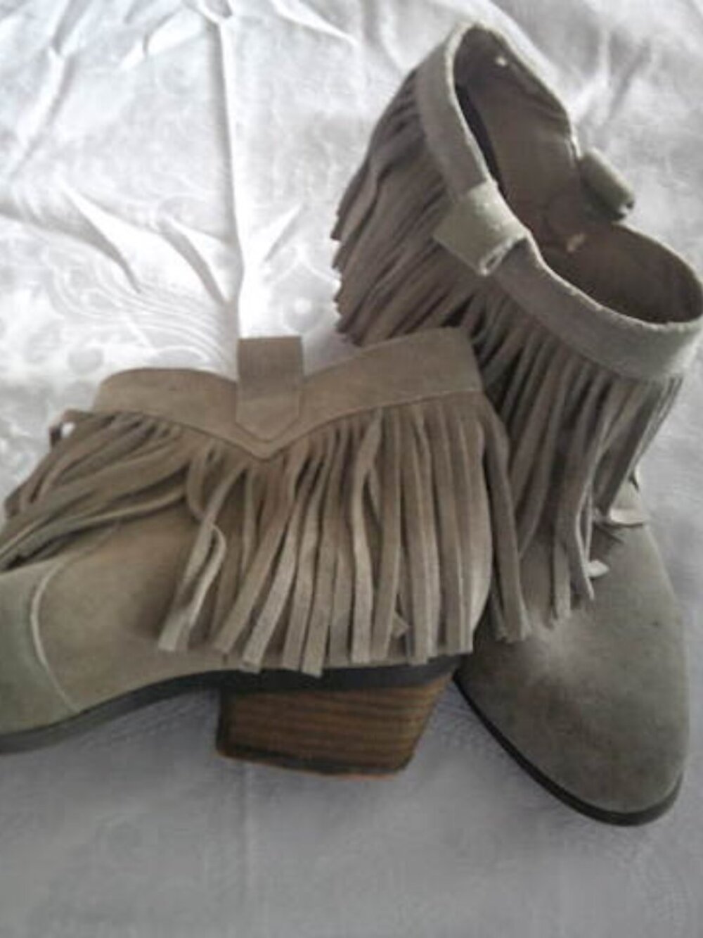RESTRICTED WOMEN'S SIZE 8 TAN SUEDE FRINGED ANKLE BOOTS BOOTIES WESTERN STYLE 👩